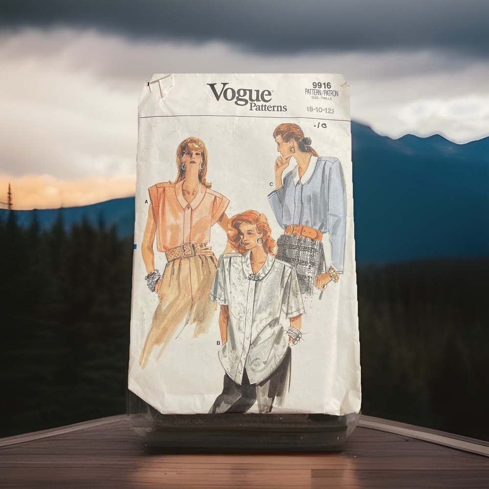 Vtg 1987 Vogue Sewing Pattern 9916 Misses Loose Blouse Button 8-10-12 New Uncut